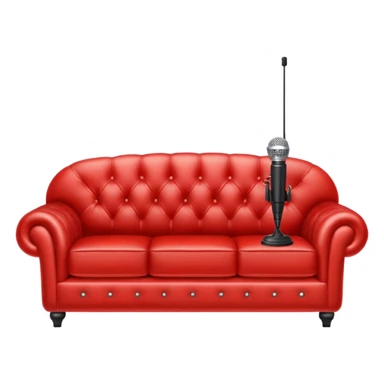 Red sofa with microphone sticker