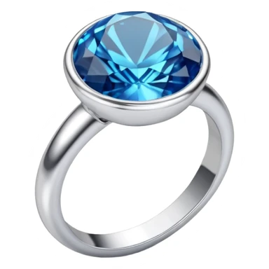 a silver ring with a blue gemstone, on a white background, in the style of iOS emoji, clean and minimalistic, high quality, 3D render, soft lighting, realistic reflections sticker