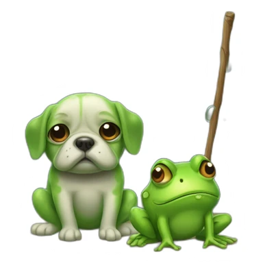 Sad frog crying dog water and a stick in his back sticker