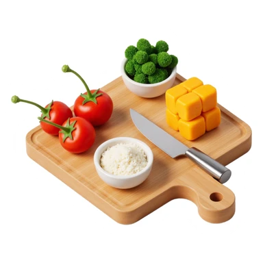 Ingredients on teh wooden cutting board with floating list sticker