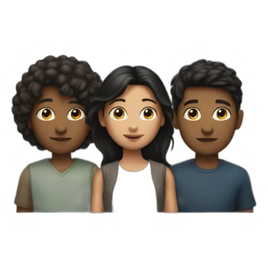 Dark haired girl with two boys sticker