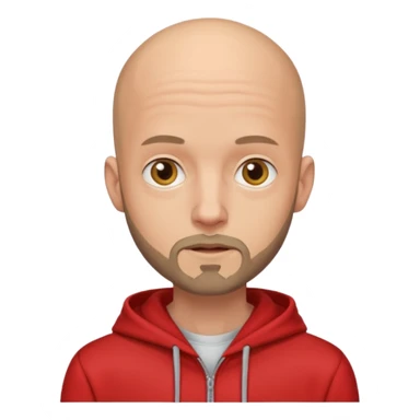 Skinny bald man in a red hoodie with a very short beard sticker