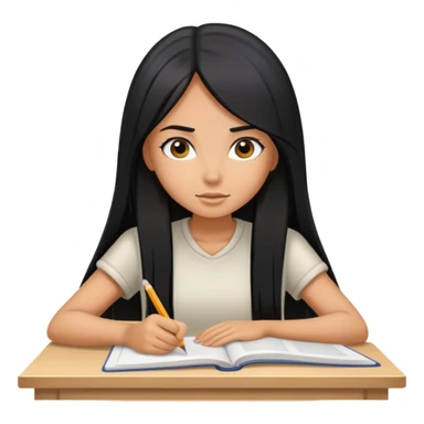 Tanned girl with straight long black hair studying hard sticker