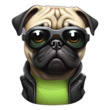 pug with black sunglasses and wearing a cyberpunk suit sticker