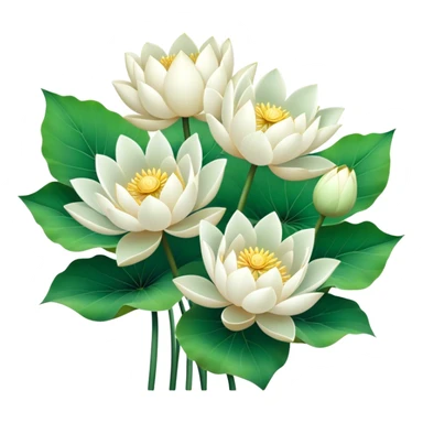 bouquet white lotus,stem, lotus leaf sticker