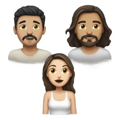 White girl and Mexican guy kissing . Girl has dark hair and guy has goatee sticker