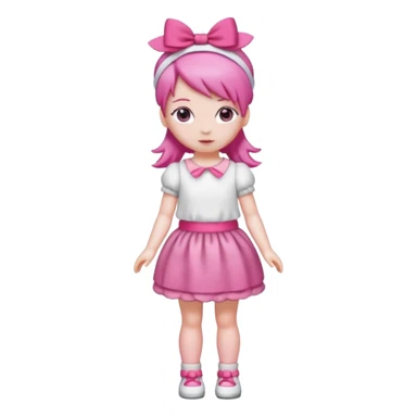 Isolated detaile illustration modern raspberry torte doll figurine full body with pink hair and a pink hairband standing sticker