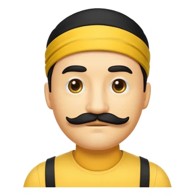 A yellow emoji with a black headband and a simple male mustache sticker