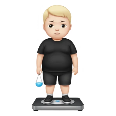 sad fat young boy in black t shirt on weight scale  sticker