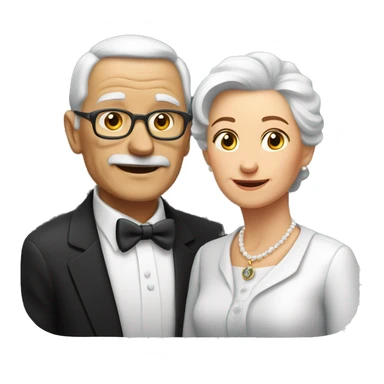 AN ELDERLY COUPLE, dressed formal, wearing black name tags on the left side of the chest sticker