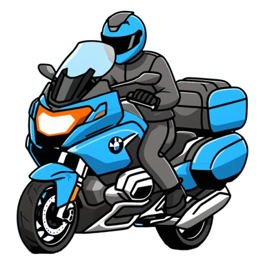 blue BMW R 1200 RT touring motorcycle with rider on road sticker