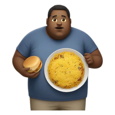 obese man with big belly eating food sticker