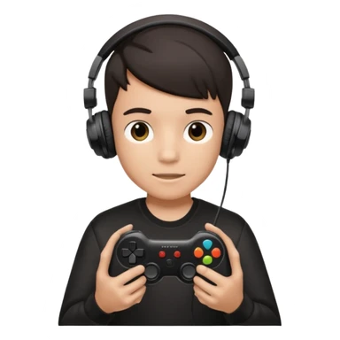 boy with headphones holding all black game controller sticker