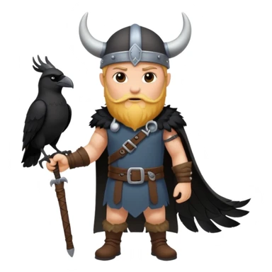 a cartoon Viking fully body raven with horned cap sticker