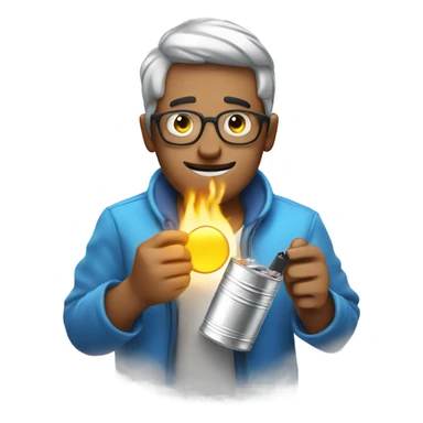 guy with a blue circle in one hand and tin foil and a lighter in the other hand sticker