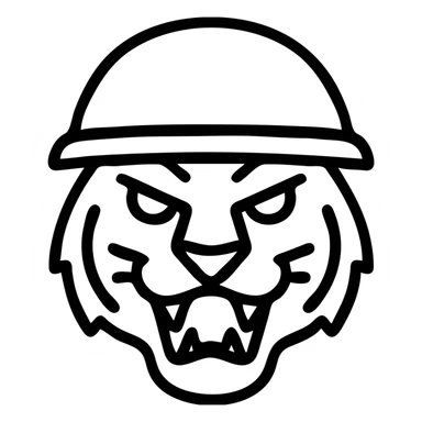 angry black tiger wearing a helmet, outlined icon sticker