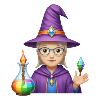 costume, wearing wizard hat custome, with glass vase, rainbow sticker