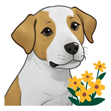 Dog with flowers sticker