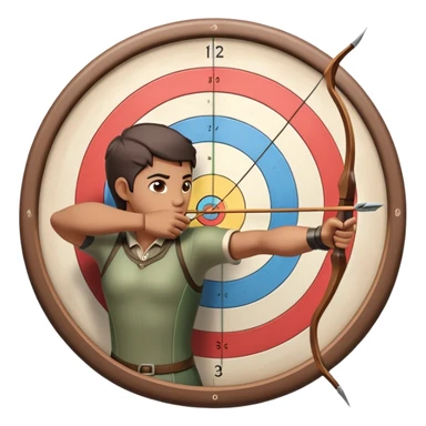 An archer drawing a bow and aiming an arrow at a target, with perfect focus and precision. The target is visible in the background, featuring concentric rings. The scene captures the concentration and skill involved in archery, emphasizing the elegance and accuracy of the sport. sticker
