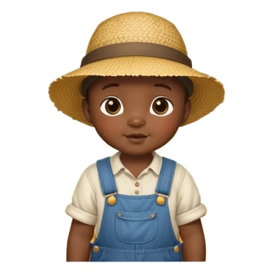 African baby in vintage countryside clothes, overalls, straw hat, chubby cheeks, rural farm setting sticker