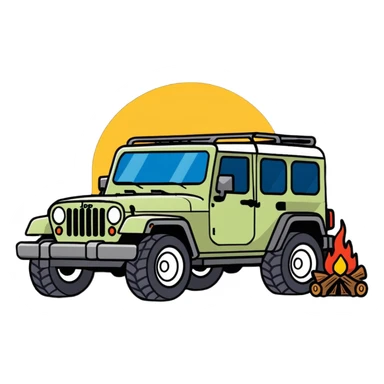 Jeep on a camping trip in nature sticker