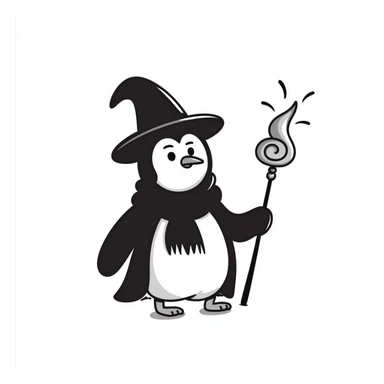 penguin wizard with big hat and staff sticker