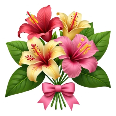 bouquet of lilies and hibiscus with bow sticker