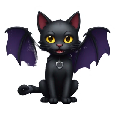 Black vampiric Cat-Fakémon with big fangs and bat wings on head and bat wings on back full body sticker