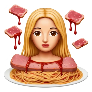 monalisa with SPAM meat melted pink dripping sauce spaghetti portrait sticker