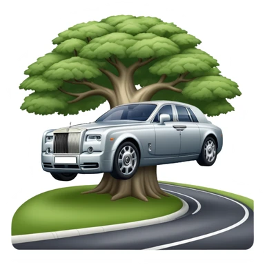 Rolls-Royce Phantom (2022) – cinematic-realistic Rolls-Royce Phantom emoji, its polished silver frame glistening under the sun as it glides down a winding, tree-lined road. The iconic Spirit of Ecstasy hood ornament stands proudly, the V12 engine hums silently as the car cuts through the serene countryside, embodying elegance and power. sticker