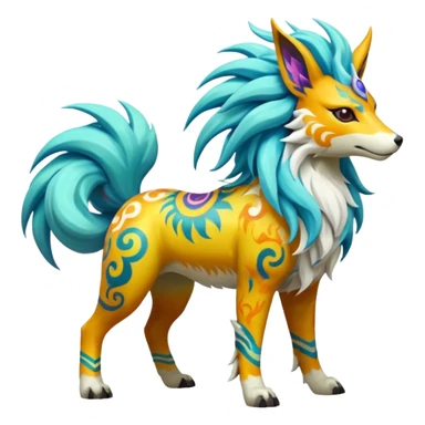 Tropical Tiny Marked Patterned Tribal Colorful Painted Oriental Asian Patterned Tropical Exotic Toxic Suicune-Solgaleo-Rapidash-Arcanine-fusion-hybrid-creature (full body) sticker