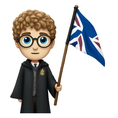 Harry Potter with blue eyes holding UK flag sticker
