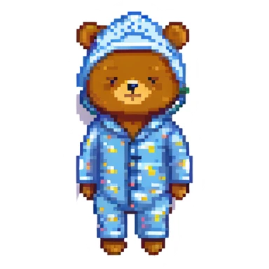 bear in pajamas with sleeping cap, pixel art style sticker