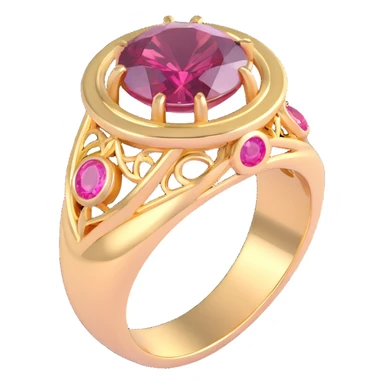 realistic 3D gothic ring with gold and pink gemstone, minimal and elegant sticker