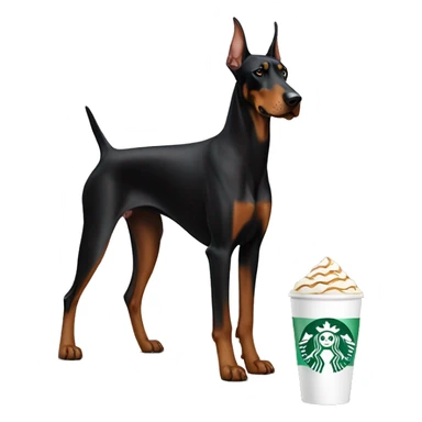 Doberman dog with Starbucks sticker