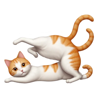 ginger and white cat with orange eyes doing a big extremely long stretch reaching up into the air with arms and legs side by side together straight and overextended whilst lying on its side sticker