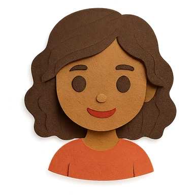 brown girl with wavy hair and brown eyes in paper craft style sticker