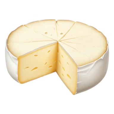 cinematic-realistic-brie-cheese-emoji,-featuring-soft-ripened-cheese-with-a-delicate white rind-rendered-with-lifelike-detail-and-inviting,-natural-lighting sticker