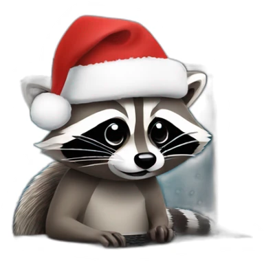 raccoon with a christmas hat behind a laptop sticker