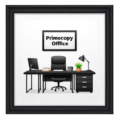 A black office with a sign saying "PrimeCopy" sticker