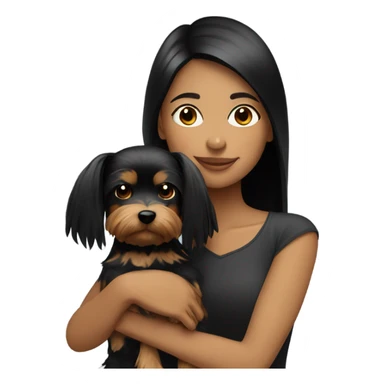 Tan girl with black straight hair hugging a Yorkie  sticker