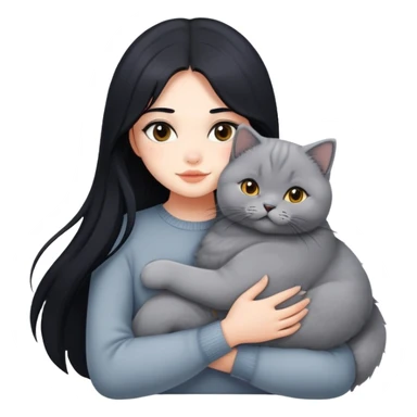 A beautiful girl with long black hair hugs a British Shorthair sticker