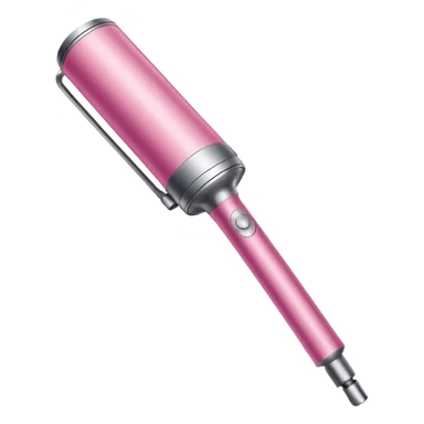 Pink Dyson Airwrap styling wand, long silver cylindrical barrel with rounded curling attachment, glossy pink body, silver accents, realistic sticker