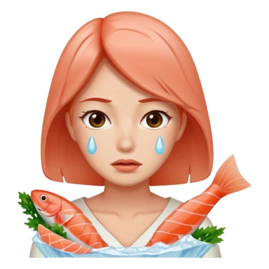 woman sweating salmon sashimi tears sticker