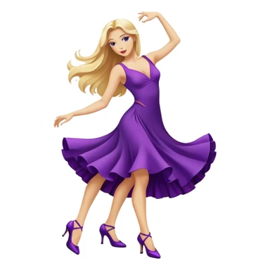 long blonde hair, dancing a tango in a purple dress and purple heels  sticker
