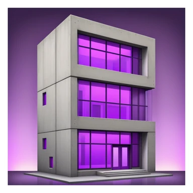 Brutalist concrete building with single vibrant purple window illuminated from within sticker