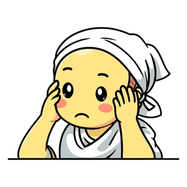 Cartoon character wiping forehead with handkerchief, sweating heavily sticker