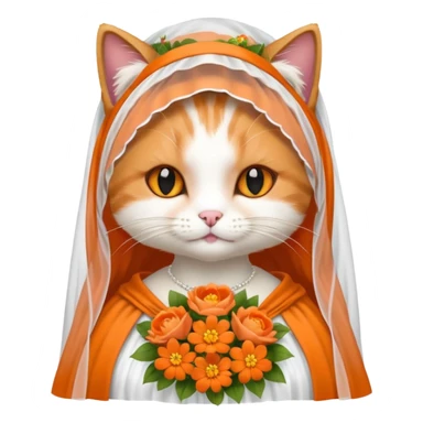Cat bridesmaid with flowers and white veil sticker