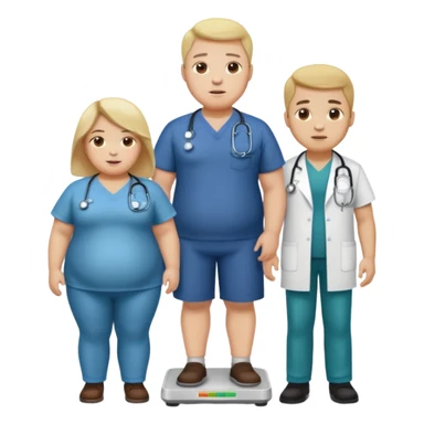 pessoa gorda em cima de balança e medico do lado sticker
