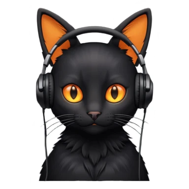 black cat with small ears with headphones sticker